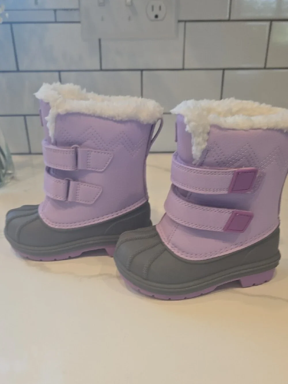 Cat & Jack Lilac and Gray Kids Snow Boots with Faux-Fur Cuff